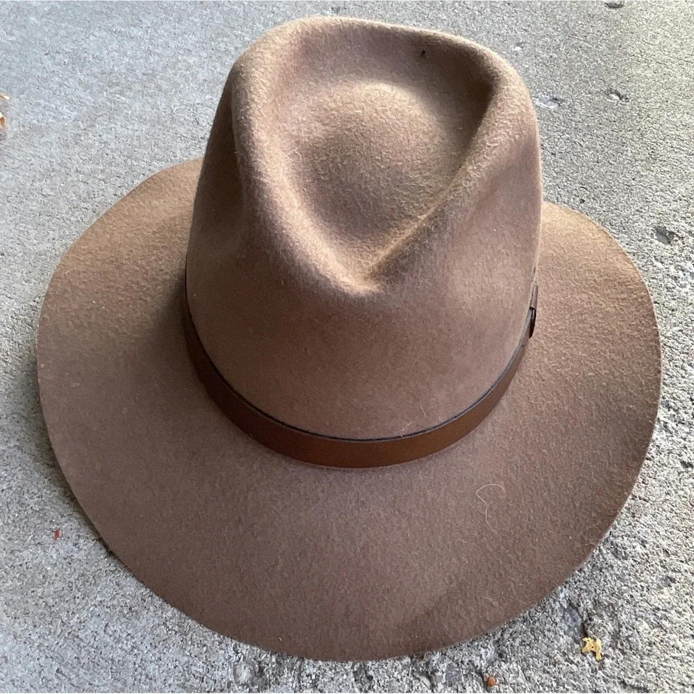 Vintage Broner Wool Fedora Hat Brown Leather Band Outback USA Made Men's M‎